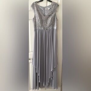 NWOT Eliza J Grey & Pink Lace Chiffon Gown
